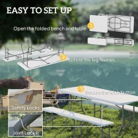 Outsunny 6FT 3 PCS Portable Camping Table and Chairs, Folding Picnic Table Bench Set with Carrying Handles for BBQ, Party, White(m-6)