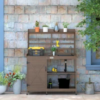 Outsunny Wooden Potting Bench with Storage, Sink, Water Tap for Backyard, Patio, Balcony, Dark Brown(m-7)