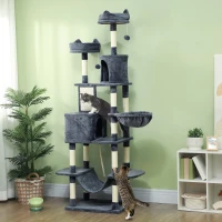 PawHut 81" Cat Tree w/ Cat Scratching Posts, Scratching Board, Condos, Beds, Hammocks, Toy Balls, Rope Cat Toy, Gray(m-2)