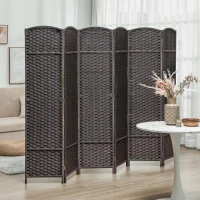 HOMCOM Folding Room Divider Screen 6 Panel 5.6 ' Tall Privacy Screen Freestanding Room Partition for Home Office, Brown(m-2)