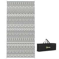 Outsunny Reversible Outdoor Rug Waterproof Plastic Straw RV Rug with Carry Bag, 9' x 18', Grey and Cream White Boho(m-11)