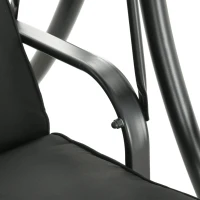 Outsunny 3 Seat Outdoor Swing Chair Steel Swing Bench Porch Swing With Adjustable Canopy & Coffee Tables & Cushion for Patio Garden, Black(m-10)