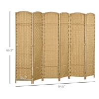 HOMCOM Folding Room Divider Screen 6 Panel 5.6 ' Tall Privacy Screen Freestanding Room Partition for Home Office, Nature Wood(m-3)