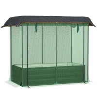 Outsunny Galvanized Steel Planter Box with Crop Cage and Shade Cloth, Raised Garden Bed for Flowers, Vegs and Herbs(m-2)