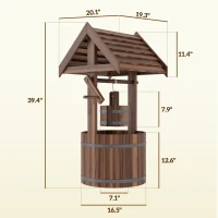 Outsunny Wood Wishing Well for Outside with Hanging Bucket, Wishing Well Planter with Drain Hole for Garden Patio, Carbonized(m-3)