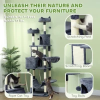 PawHut 81" Cat Tree w/ Cat Scratching Posts, Scratching Board, Condos, Beds, Hammocks, Toy Balls, Rope Cat Toy, Gray(m-6)