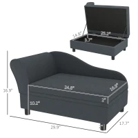 PawHut Pet Sofa Bed Couch with Storage, Pet Sofa for Cats and Small Dogs, Dark Gray(m-3)