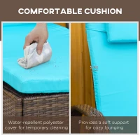 Outsunny 3 Pieces Wicker Patio Lounger Set with Table, PE Rattan Outdoor Lounge Chair Set with Cushions, Wheels, 5-Level Reclining Backrest, Headrest, Brown/Blue(m-7)