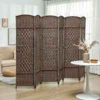 HOMCOM Folding Room Divider Screen 6 Panel 6' Tall Privacy Screen Freestanding Wood Partition for Home Office, Brown(m-2)