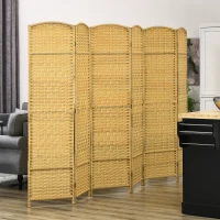 HOMCOM Folding Room Divider Screen 6 Panel 6' Tall Privacy Screen Freestanding Wood Partition for Home Office, Nature Wood(m-10)