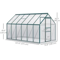 Outsunny 6' x 12' x 6.5' Polycarbonate Greenhouse, Walk-in Green House with Adjustable Roof Vent Galvanized Base Sliding Door Rain Gutter for Outdoor Garden Backyard, Green(m-3)