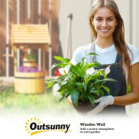 Outsunny Wood Wishing Well Outdoor Wooden Planter with Hanging Bucket and Drainage Hole for Garden, Patio, Backyard, Orange(m-10)