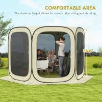 Outsunny 11 x 11ft Pop Up Screen Tent, UPF50+ Portable Camping Gazebo Screen House with Carry Bag, Beige(m-7)