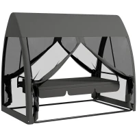 Outsunny 3-Seater Outdoor Swing Chair Chaise Lounger Bed Garden Hammock with Steel Stand, Canopy Netting Walls, Dark Grey(m-11)