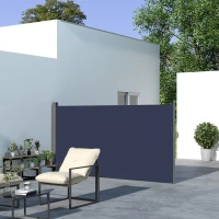 Outsunny 118" x 79"  Outdoor Folding Privacy Screen Retractable Side Awning Patio with Resistance to UV Rays and Wind Dark Blue(m-1)