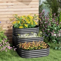 Outsunny 5.2'x3.6'x2.7' Outdoor Raised Garden Bed, 3-Tier Galvanized Planter Box with Safety Edging for Vegetable, Flower, Grey(m-1)