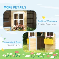 Outsunny Wooden Playhouse for Kids Outdoor Garden with Working Door, Windows, Bench, Service Station, Flowers Pot Holder, Blue(m-7)