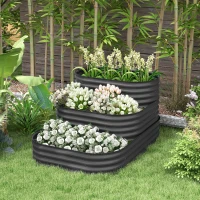 Outsunny 5.2'x3.6'x2.7' Outdoor Raised Garden Bed, 3-Tier Galvanized Planter Box with Safety Edging for Vegetable, Flower, Grey(m-9)