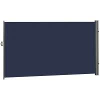 Outsunny 118" x 79"  Outdoor Folding Privacy Screen Retractable Side Awning Patio with Resistance to UV Rays and Wind Dark Blue(m-2)