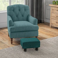 HOMCOM Small Ottoman Foot Rest, Foot Stool with Linen Fabric Upholstery and Plastic Legs, Cube Ottoman, Green(m-10)