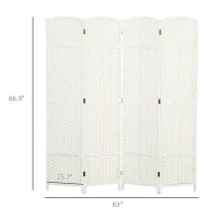 HOMCOM Folding Room Divider Screen 4 Panel 5.6 ' Tall Privacy Screen Freestanding Room Partition for Home Office, White(m-3)