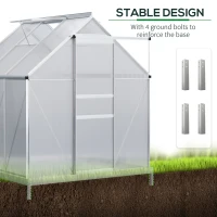 Outsunny 6' x 6' x 6.5' Polycarbonate Greenhouse, Walk-in Green House with Adjustable Roof Vent, Galvanized Base, Sliding Door and Rain Gutter for Outdoor, Garden, Backyard, Clear(m-6)