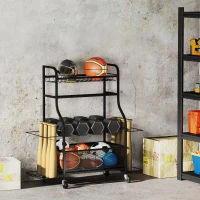Soozier Garage Sports Equipment Organizer, Rolling Home Gym Storage Rack with Wheels, Dumbbell Rack and Ball Storage Holder(m-1)