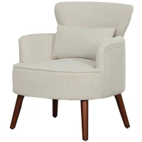 HOMCOM Modern Accent Chair, Upholstered Armchair with Solid Wood Legs and Lumbar Pillow for Living Room, Cream White(m-2)