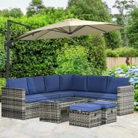 Outsunny 6pcs Garden Furniture Sofa Set, 8-Seater Outdoor Sofa Sectional with 3 Loveseat Wicker Sofa with Cushions(m-8)