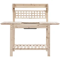 Outsunny Outdoor Potting Bench Table, Wooden Workstation with Sliding Tabletop, Storage Shelf and Dry Sink, for Greenhouse, Garden, Patio, Natural(m-11)