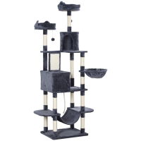 PawHut 81" Cat Tree w/ Cat Scratching Posts, Scratching Board, Condos, Beds, Hammocks, Toy Balls, Rope Cat Toy, Gray