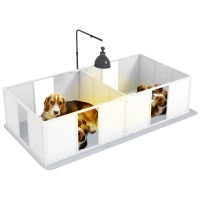 PawHut Whelping Box for Dogs w/ Retractable Light Stand, Waterproof Pee Pad & Adjustable Height Door for Medium Breed Dogs(m-11)