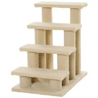 PawHut 23.5" 4 Tier Pet Stairs Dog Cat Step Scratch Post Furniture, Cream White(m-11)