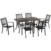 Outsunny 7 Pieces Outdoor Dining Set for 6 with Stackable Chairs with Wood Grain Top, for Garden, Patio, Backyard, Brown(m-2)
