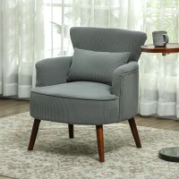 HOMCOM Modern Accent Chair, Upholstered Armchair with Solid Wood Legs and Lumbar Pillow for Living Room, Grey(m-8)
