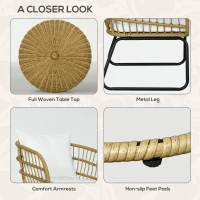 Outsunny 5 Piece PE Rattan Outdoor Furniture Set with Cushioned Chairs, Loveseat Sofa & Stackable Coffee Tables, Cream White(m-7)