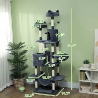PawHut 81" Cat Tree w/ Cat Scratching Posts, Scratching Board, Condos, Beds, Hammocks, Toy Balls, Rope Cat Toy, Gray(m-3)