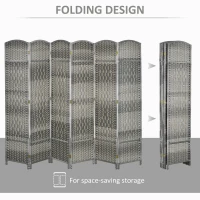 HOMCOM Folding Room Divider Screen 6 Panel 6' Tall Privacy Screen Freestanding Wood Partition for Home Office, Mixed Gray(m-4)