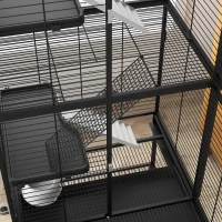 PawHut Rolling Small Animal Cage 53.5"H Chinchilla Cage for Ferrets, Squirrels w/ Removable Tray, Storage Shelf, Black(m-10)