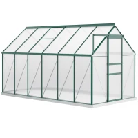 Outsunny 6' x 12' x 6.5' Polycarbonate Greenhouse, Walk-in Green House with Adjustable Roof Vent Galvanized Base Sliding Door Rain Gutter for Outdoor Garden Backyard, Green(m-2)