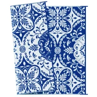 Outsunny Outdoor Rug for Patio, 9' x 12' Waterproof Large Mat, Reversible Plastic Straw Rug for Decor, Portable Outside RV Camping Area Carpet Mat for Backyard Porch Deck Picnic, Blue & White Floral(m-9)