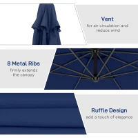 Outsunny 10' Deluxe Patio Umbrella, Outdoor Market Parasol, Banana Hanging Offset Sunshade with Crank, Cross Base, Navy Blue(m-6)