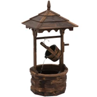 Outsunny Outdoor Waterfall Fountain w/ Pump Natural Wood Wishing Well Garden Decor, 22.5x22.5x47.25(m-2)