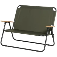 Outsunny Double Folding Chair, Loveseat Camping Chair for 2 Person, Portable Outdoor Chair with Wood Armrest for Fishing Travel, Green(m-11)