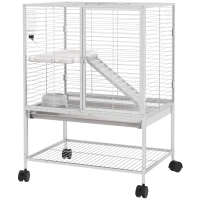 PawHut Rolling Small Animal Cage 34"H Chinchilla Cage for Ferrets, Squirrels w/ Removable Tray, Storage Shelf, Light Grey(m-2)