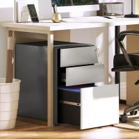 Vinsetto 3 Drawer Filing Cabinet, Home Office Storage Cabinet with Wheels, Lock for A4, Letters, Legal-sized Files, Grey and White(m-10)