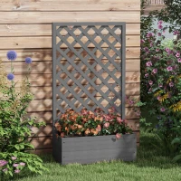 Outsunny Trellis Planter Box for Climbing Plants, Raised Garden Bed w/ Trellis Lattice for Outdoor Garden, Deck, Backyard, Gray(m-10)