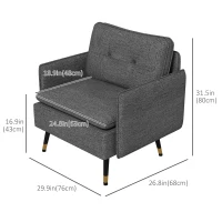HOMCOM Modern Armchair, Upholstered Accent Chair with Tufted Back Cushion and Steel Legs for Living Room, Bedroom, Dark Grey(m-3)
