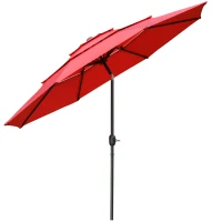 Outsunny 9FT 3 Tiers Patio Umbrella Outdoor Market Umbrella with Crank, Push Button Tilt for Deck, Backyard and Lawn, Red(m-14)