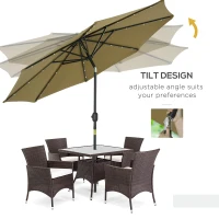 Outsunny 9ft Solar Patio Umbrella Outdoor Sunshade 24 LED Lights Tilt Canopy, Brown(m-6)